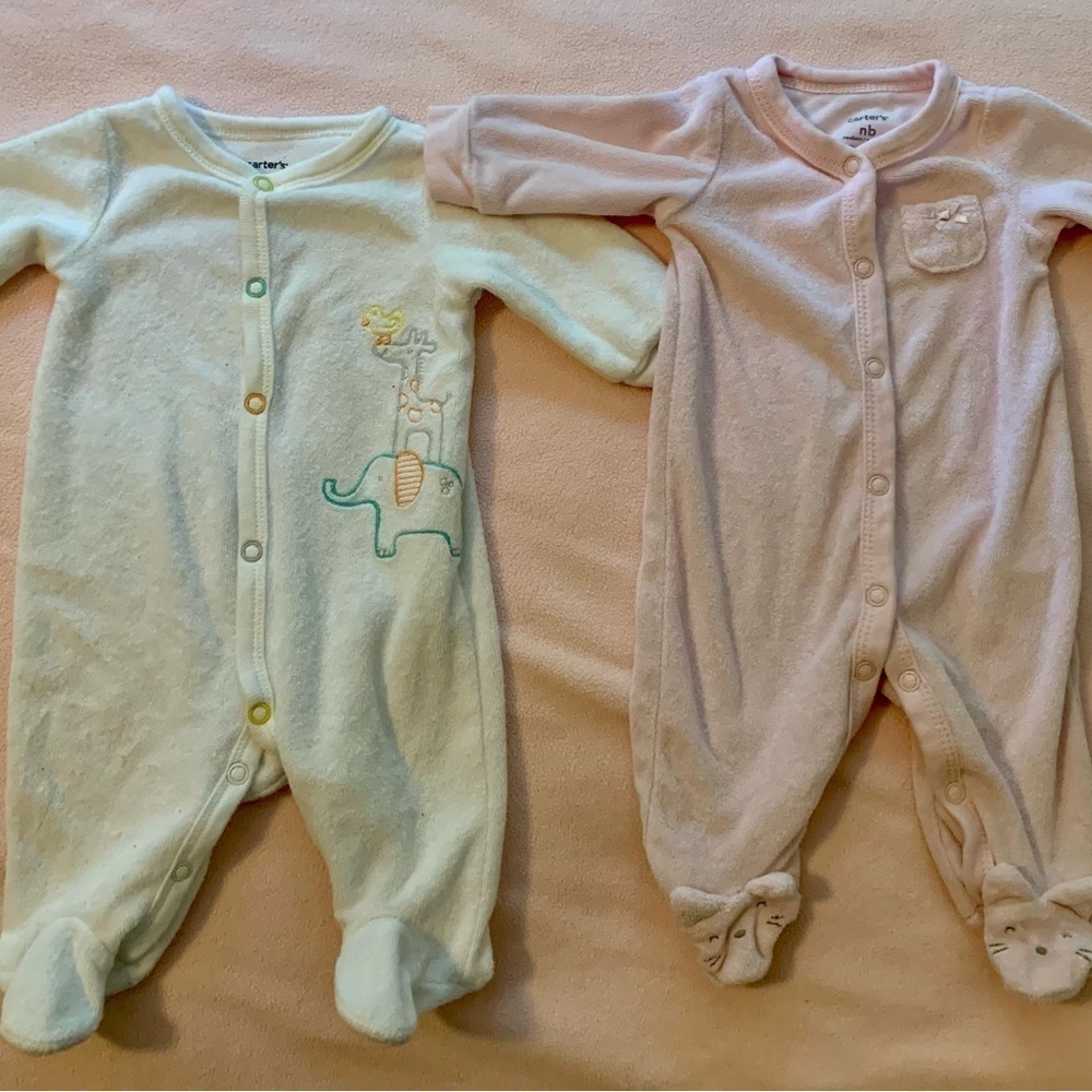 Carter’s Terrycloth Animal Sleep & Play Footie Pajamas 2 Piece Set Size Newborn